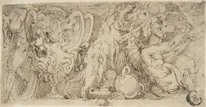 Design for a Frieze with a Grotesque Vase and Festoon with a Ram and Putto.