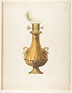 Design for a Gas Lamp with Gilt Base and Glass Globe by Guérard