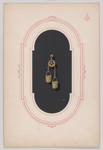 Design for a Gold Earring with Two Buckets and Pulley