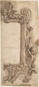 Design for a Half Frame Decorated with Angels, Volutes and Garlands.
