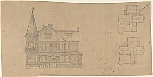 Design for a House, Front Elevation and Plans