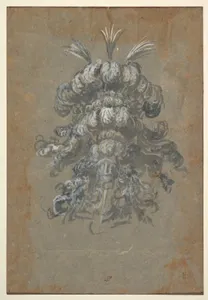 Design for a Lavish Headdress with Feathers on a Helmet (frontal view)