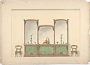 Design for a Mirrored Three Sectioned Marble-topped Cabinet and Two Chairs by Anonymous, British, 19th century