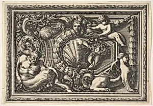 Design for a Panel with Two Variants containing a Satyr and a Sphynx, from: Panneaux d'ornement by Jean Le Pautre|Jacques Van Merlen