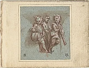 Design for a Pendentive: Youthful Musicians with Wind Instruments and a Drum by Pomponio Amalteo