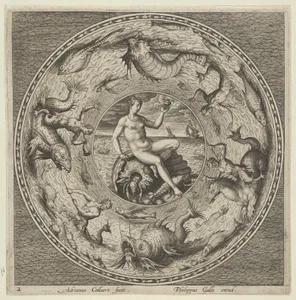 Design for a Plate with Thetis on a Shell in a Medallion Bordered by Sea Monsters