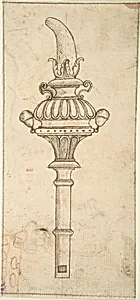 Design for a Rattle and Whistle (recto); Crude Sketches of an Equine Animal and a Figure in Exotic Costume (verso) by Anonymous, Italian, 16th century