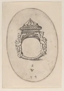 Design for a Ring with a Large Faceted Gemstone, Plate 34 from 'Livre d'Aneaux d'Orfevrerie'