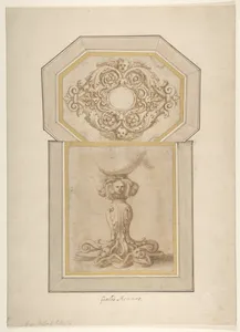 Design for a Sculptural Frame Decorated with Angel Heads, Volutes and Leaves (for a Ceiling ?); Design for a Base Decorated with Angel Heads, Volutes and Leaves