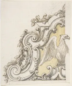 Design for a Sculptural Ornament With an Eagle, Volutes and Leaves.