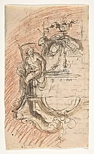 Design for a sepulchral monument with an allegory of Time; verso: Architectural sketch and fragment of a letter by Pieter Verbruggen the Younger|Anonymous, Flemish, 17th century|Michiel van der Voort