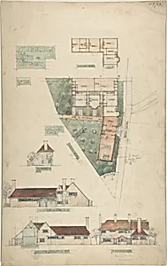 Design for a Smithy and Two Cottages by Charles Edward Mallows