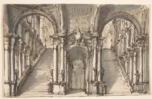 Design for a Stage Set: Double Stairway Pierced by an Arcade (recto); Slight Sketch (verso)