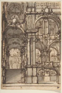 Design for a Stage Set: Stairway and Arcades Leading to a Salone