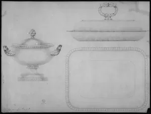 Design for a tea-pot, verso: design for a covered dish and bowl