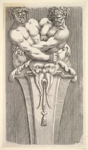 Design for a Term with Two Bacchic Figures, from: Curieuses recherches de plusieurs beaus morceaus d'ornemens antiques et modernes (...)
