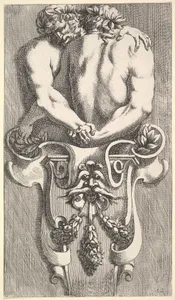 Design for a Term with Two Embracing Satyrs, from: Curieuses recherches de plusieurs beaus morceaus d'ornemens antiques et modernes (...)