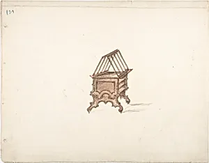 Design for a Two-sided Bookstand with Shelves (Verso: sketch) by Anonymous, British, 19th century
