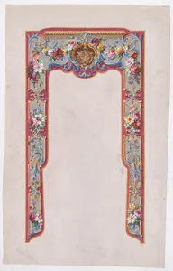 Design for a Valance in the Style of Louis XVI with Bundles and Garlands of Flowers and an Ornamental Frame with a Tiger Face