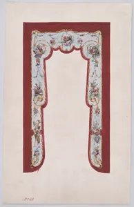 Design for a Valance with Bundles and Garlands of Flowers and Leaves Decorated with Gardening Tools upon which Small Birds Rest