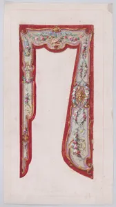 Design for a Valance with Thin Garlands and Bundles of Flowers and a Lyre Inside an Ornamental Frame with Scrolling Motifs Presenting Two Different Variations for the Design