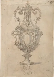 Design for a Vase with a Cross-section of its Neck (recto); Design for a Vase with studies of a Muscular Nude Male Figure and figures for a Baptism (verso)