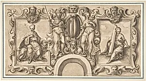 Design for a Wall Decoration over an Arched Doorway with Grimani Arms by Bernardino India