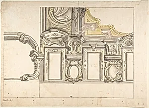 Design for an Attic Window and an Interior, with the Frame of the Ceiling Shown by Anonymous, Italian, Piedmontese, 18th century