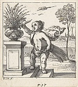 Design for an Emblem with a Child Picking Flowers