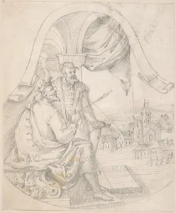 Design for an Illustration: King and Courtier against a Landscape
