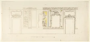 Design for an Interior Wall Decoration of a Palazzo with Two Doorways and a Decorated Panelling with Trophies