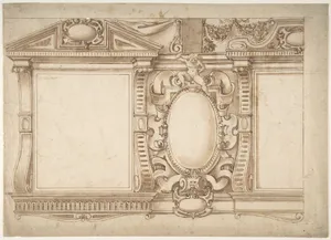 Design for an Interior Wall with Pedimented Niches or Windows, Flanking a Cartouche