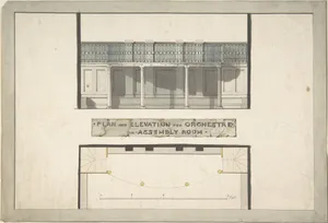 Design for an Orchestra Gallery in an Assembly Room, Plan and Elevation