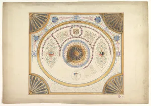 Design for Ceiling with Two Portraits and Fan Supports at Corners