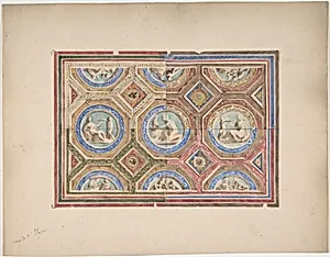 Design for Coffered Ceiling in Four Alternate Color Schemes, Empress Eugenie's Hotel by Jules-Edmond-Charles Lachaise|Eugène-Pierre Gourdet