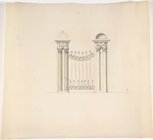 Design for Gate Piers with Paired Pilasters and Domed Caps, and a Gate