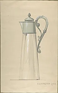 Design for Glass and Silver Water Pitcher, with a Cover by George Richards Elkington