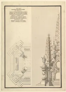 Design for Half Elevation and Half Ground Plan of a Catafalque for Countess Palatine of the Rhine, Theresia Catharine, wife of Count Palatine, Charles Philip III (1716-1742).