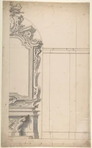 Design for one half of an Altar with a Pilastered Wall at the Right