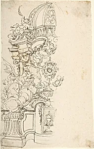 Design for One Half of an Altar, with an Angel (of the Annunciation) at the left by Anonymous, Italian, Piedmontese, 18th century