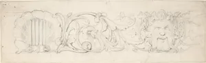 Design for Ornamental Frieze with Shell, Foliage and Satyr's Head (recto); Figural Studies (verso)