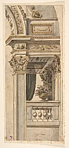 Design for Part of a Wall Elevation with a Balcony flanking an Arch by Faustino Trebbi