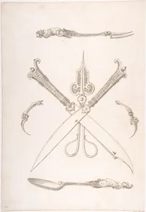 Design for Spoon, Fork, Two Knives (Crossed over scissors), Scissors, Ear Spoon and Toothpick