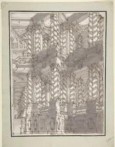Design for Stage Set with Double Storey of Torqued Columns and Balustrades.