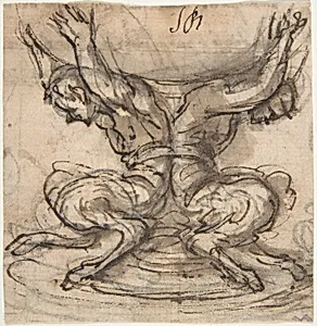 Design for the Base of a Vessel with Two Satyrs.