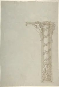 Design for the Bay of an Arcade with Female Figures at the Base and an Arch with a Putto in the Spandrel