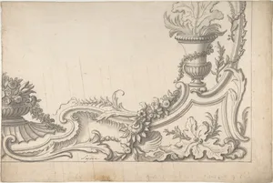 Design for the Corner of a Decoration (recto); Sketch of Monumental Building with Four Temple-Front Entrances (verso)