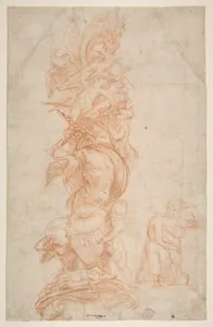 Design for the Decoration of a Pilaster (recto); Putti with Trophies and Seated Figure with Child (verso)