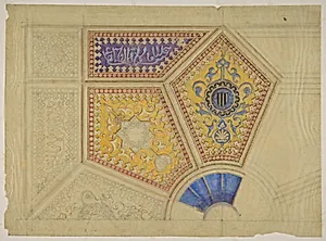 Design for the painted decoration of a coffered ceiling by Jules-Edmond-Charles Lachaise|Eugène-Pierre Gourdet