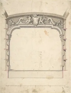 Design for the Proscenium Arch of a Theatre with Two Trumpeting Angels Holding a Cartouche